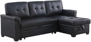 Furnifact Vegan Leather-Upholstered Sectional with Reversible Storage Chaise, Pull-Out Sleeper Sofa Couch for Living Room Bedroom