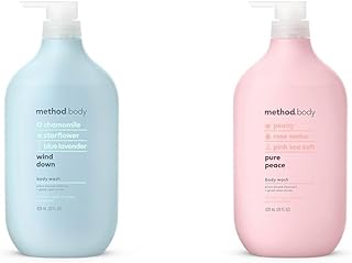 Method Body Wash, Wind Down, Paraben and Phthalate Free, 28 FL Oz (Pack of 1) & Body Wash, Pure Peace, Paraben and Phthalate Free, 28 oz (Pack of 1)
