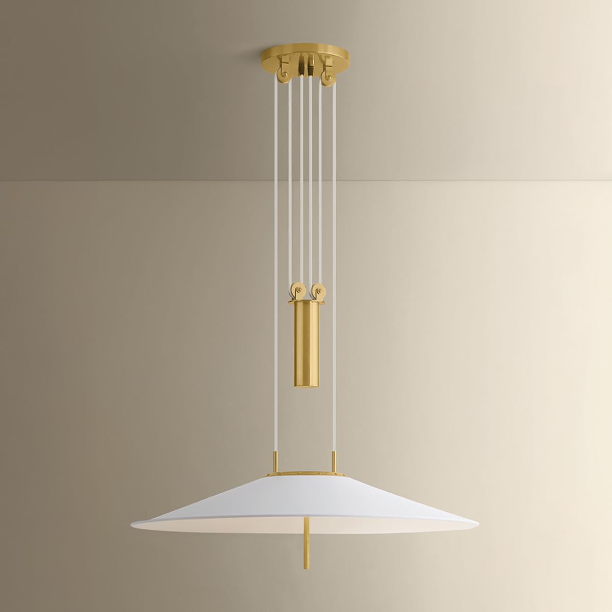 Emmons 1-Light Pendant | Essential & Modern Style | Aged Brass Finish | Made of Aluminum & Diffuser | Adjustable Hang Height 27-116" | 30" Dia x 6.75" H | -AGB/SWH by Hudson