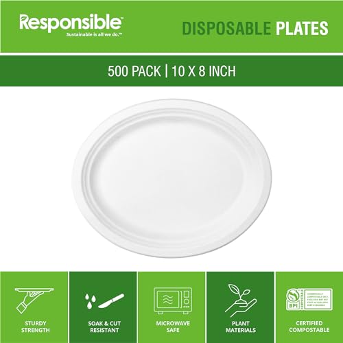 Responsible Products 10 x 8 inch (500 Count) / Classic White / Casual Plates