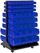 Global Industrial Mobile Double Sided Floor Rack With (64) Blue Bins, 36x25.5x54