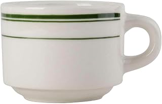 Tuxton China TGB-023 Cup, 7 oz., 3-1/4" Diameter x 2-1/2"H, Stackable, Wide Rim, Rolled Edge, Microwave and Dishwasher Safe, Oven Proof, Fully Vitrified, Ceramic, Green Bay, Pack of 36