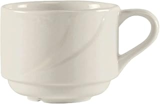 Tuxton China ASU-083 Cup, 7 oz., 3-1/4" Diameter x 2-1/2"H, Stackable, Microwave and Dishwasher Safe, Oven Proof, Fully Vitrified, Ceramic, AlumaTux, San Marino, Pearl White, Pack of 36