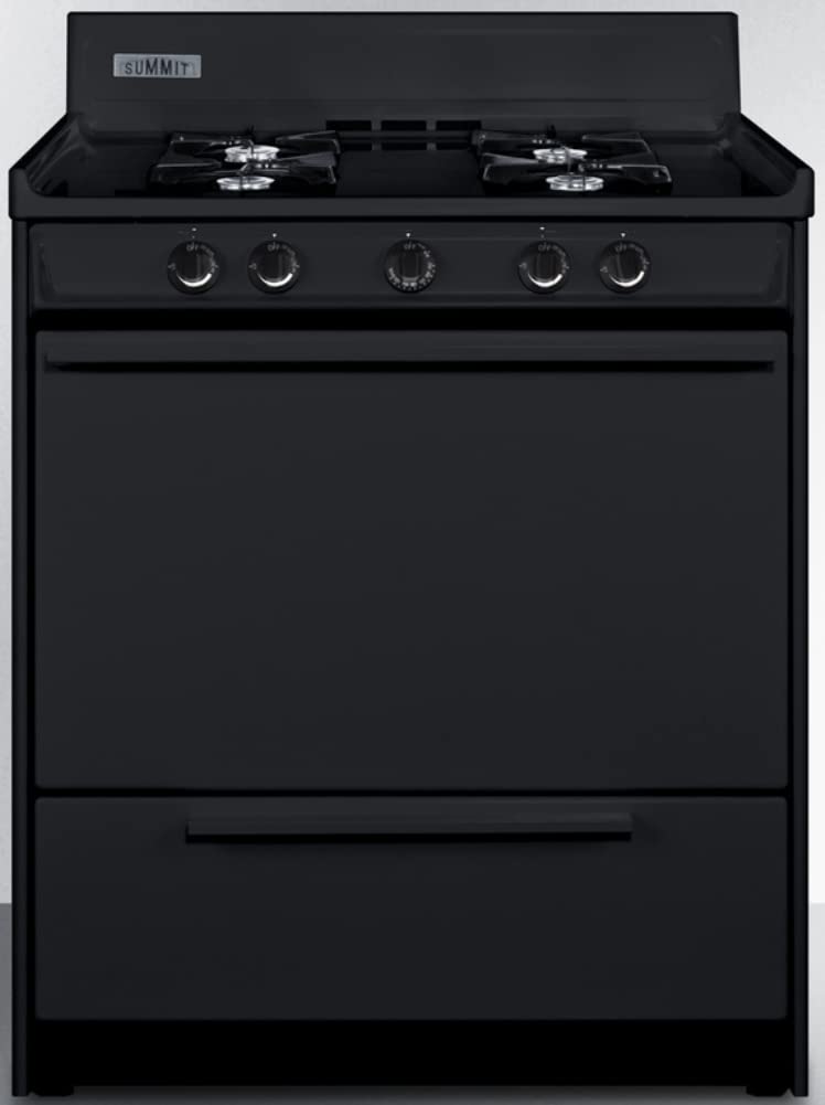 30" Wide Open Burner Gas Range in Black with Electronic Ignition by Summit Appliance – 3.69 cubic_feet, Porcelain and Steel, Black, Model TNM2107C