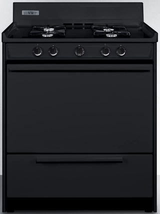 30" Wide Open Burner Gas Range in Black with Electronic Ignition by Summit Appliance – 3.69 cubic_feet, Porcelain and Steel, Black, Model TNM2107C