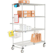 Chrome Curbside Wire Truck w/4 Shelves & Polyurethane Casters by Nexel – Steel, Model CS24484C