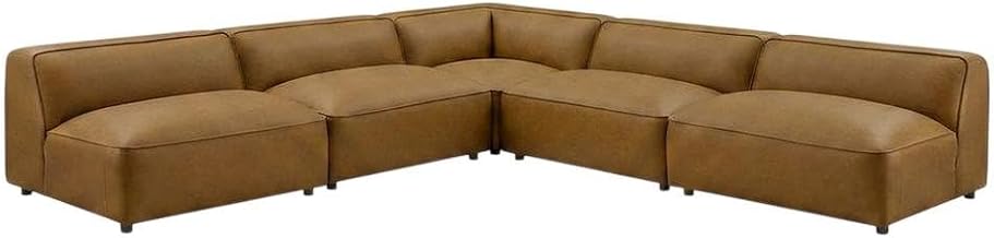 Furnifact Vegan Leather-Upholstered Modular Sofa 5-Piece Armless L-Shaped Set, Sectional Couch for Living Room and Sofas, Camel
