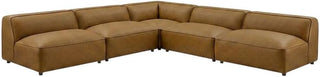 Furnifact Vegan Leather-Upholstered Modular Sofa 5-Piece Armless L-Shaped Set, Sectional Couch for Living Room and Sofas, Camel