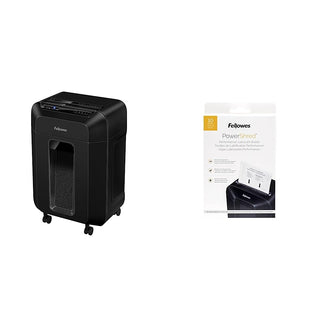 AutoMax 100MA Micro-Cut Shredder Bundle with Lubricant Sheets by Fellowes – 4.5 gallons, Black