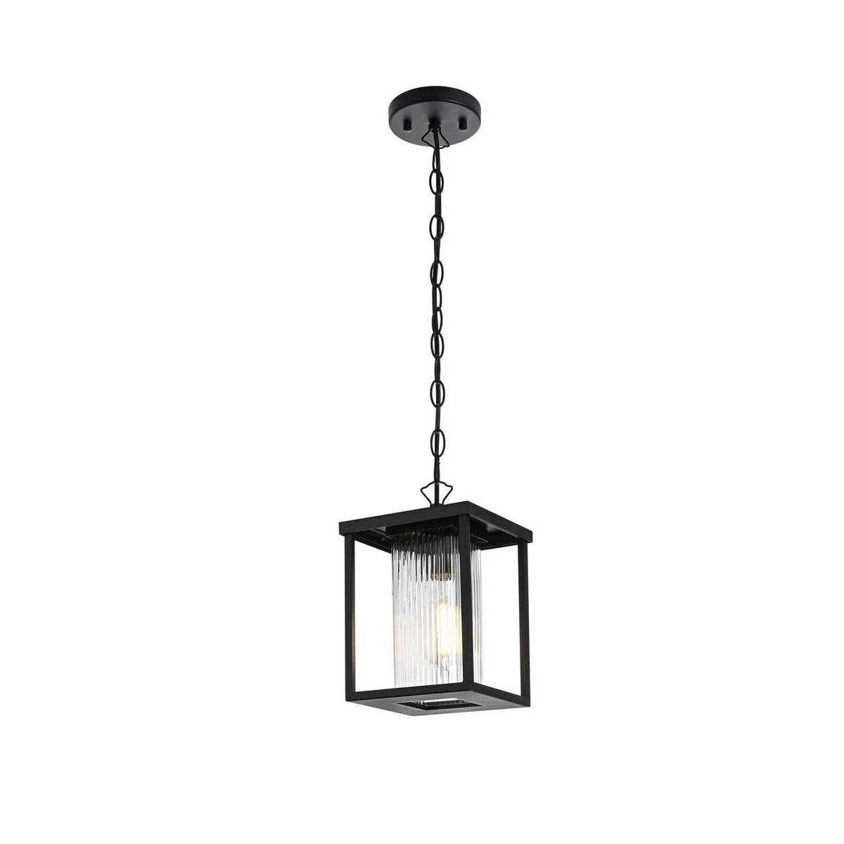 Dover One Light Outdoor Pendant Black by Lighting Design – Iron, Black, Model OD302H11BK
