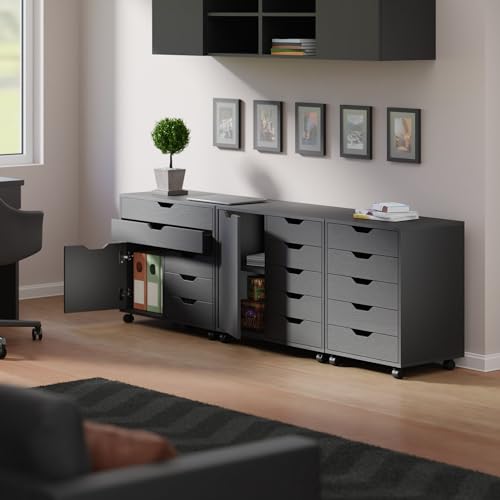 Winsome Black / 2 Doors, 15 Drawers / Contemporary Storage Cabinets
