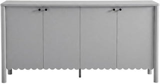 Furnifact Wooden Sideboard with Scalloped 4-Door Front, Buffet Cabinet with Storage for Living Room Credenza, Light Gray
