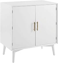 Furnifact White Bar Cabinet with Anti-Tip Hardware, Durable Construction, Elegant Storage Solution for Home Bar, Lounge, or Entertainment Area