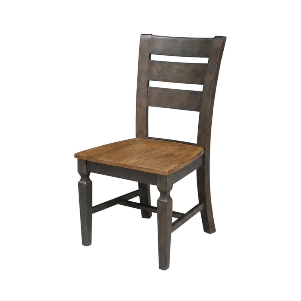 Solid Wood Ladderback Dining Chairs Set of by Furnifact – Wood, Hickory and Washed Coal, Pack of 2