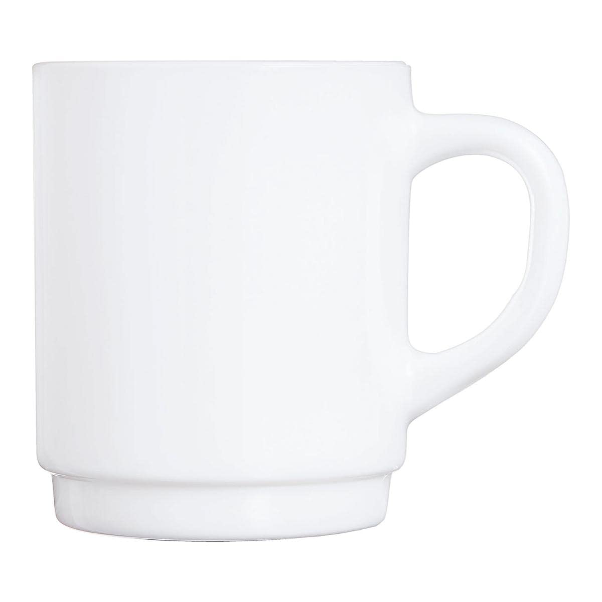 Restaurant Plain Mug 250ml Stackable 6 Cups by Arcoroc – 8 Ounces, Glass, White, Model 36140 (INNER)