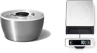 OXO Good Grips Stainless Steel Salad Spinner, 6.34 Qt. & Good Grips 11-Pound Stainless Steel Food Scale with Pull-Out Display
