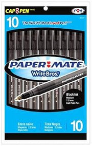 Paper Mate Ballpoint Pen, Medium Point, 10/PK, Black, Sold as 1 pack