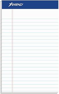 Ampad 5 x 8 Legal Pad, Medium Rule Writing Pads, Red Margin, White, 50 Sheets per Writing Pad, 12 Pack (20-304)