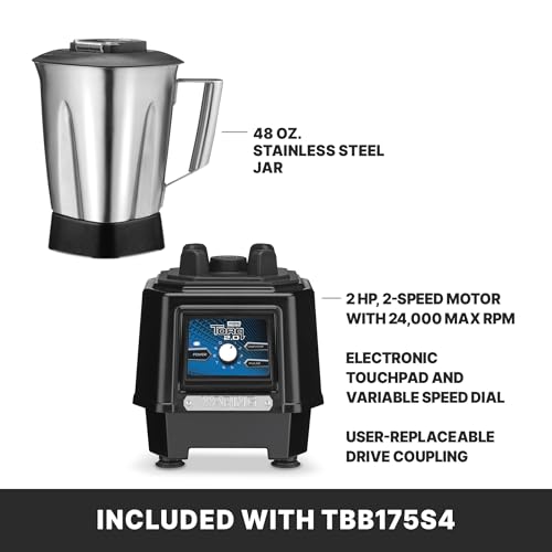 Waring Variable Speed Control Dial 1,000 to 17,000 RPM / 48 Ounce Stainless Steel Container Jar / 48 Ounce Countertop Blenders