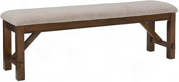 Furnifact Solid Wood Upholstered Dining Bench with Cushioned Seat, Wooden Indoor Bench with Cushion for Kitchen Table or Dining Room, Brown