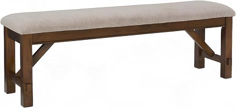 Furnifact Solid Wood Upholstered Dining Bench with Cushioned Seat, Wooden Indoor Bench with Cushion for Kitchen Table or Dining Room, Brown