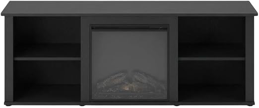 Furnifact Brown Electric Fireplace TV Stand, Entertainment Center for TVs up to 60 Inch, Rubberwood Solids and Cathedral Walnut Veneers