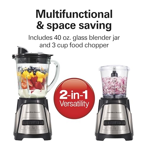 Hamilton Beach Black / 40 Oz. Glass Jar + 3 Cup Vegetable Chopper / Blender Countertop Blenders