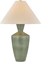 Mitzi Hartley Table Lamp | Aged Brass Finish | Amphora Glazed Ceramic Base | Wheat Linen Drum Shade | Organic Modern Accent Lighting | 20" W x 29" H | HL1033201-AGB/CAM