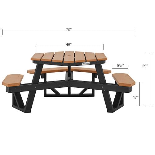 Outdoor 46" Hexagonal ADA Accessible Picnic Table by Global Industrial – Recycled Plastic, Cedar, Model 271676CD