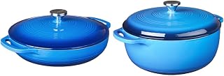 Lodge Enameled Cast Iron Covered Casserole, 3.6-Quart, Caribbean Blue, Oval casserole & EC7D33 Enameled Cast Iron Dutch Oven, 7.5-Quart, Caribbean Blue