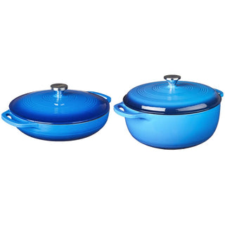 Enameled Cast Iron Covered Casserole by Lodge – 3.6 quarts, Cast Iron, Caribbean Blue, Pack of 2