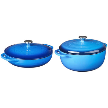 Enameled Cast Iron Covered Casserole by Lodge – 3.6 quarts, Cast Iron, Caribbean Blue, Pack of 2