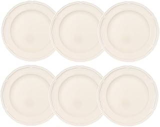 Villeroy & Boch Manoir Collection Dinner Plate, Set of 6, Premium Porcelain, Made in Germany, Dishwasher and Microwave Safe, 10.5 in Diameter, Rich, Creamy White | Creamy white German porcelain dinner plate set, finely carved reliefs, dishwasher and microwave safe, hosts a full table
