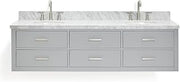ARIEL Hutton 73 in. Double Oval Sink Floating Wall Vanity with 1.5" Carrara White Marble Countertop in Grey