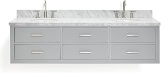 ARIEL Hutton 73 in. Double Oval Sink Floating Wall Vanity with 1.5" Carrara White Marble Countertop in Grey
