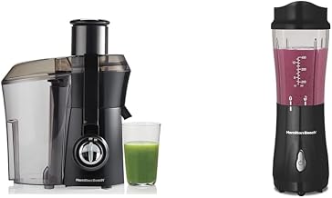 Hamilton Beach Juicer Machine, Big Mouth Large 3” Feed Chute for Whole Fruits and Vegetables & Portable Blender for Shakes and Smoothies with 14 Oz BPA Free Travel Cup and Lid