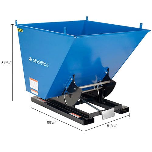 3 Cubic Yard Self-Dumping Forklift Hopper by Global Industrial – 68.5"L x 81.19"W x 51.63"H, 3.0 cubic_yards, Alloy Steel, Blue & Black, Model 989026