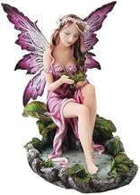 10 Inch Water Purple Winged Fairy Sitting By Pond Statue Figurine