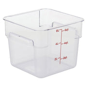 Clear Square Food Storage Container - 7 13/100" L x 7 13/100" W x 7 29/100" H by HUBERT – Polycarbonate (PC), Clear, Model 0105003-PC