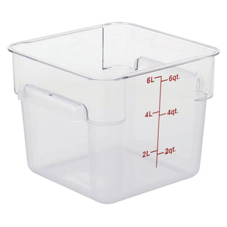 Clear Square Food Storage Container - 7 13/100" L x 7 13/100" W x 7 29/100" H by HUBERT – Polycarbonate (PC), Clear, Model 0105003-PC