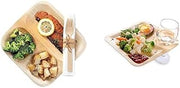 Bundle: Square Bamboo Dinner Sets, 100 Durable Plates And Cutlery Sets - 7-Inch Plates With Cup Holders, With 6.75-Inch Spoons, Forks, Knives, Disposable, Bamboo Plates With Cutlery - Restaurantware