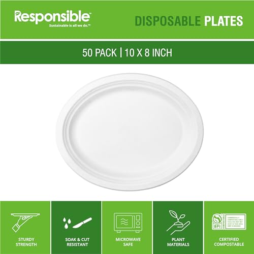 Responsible Products 10 x 8 inch (50 Count) / Classic White / Casual Plates
