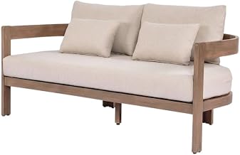 Beige Fabric Upholstered 65-Inch Outdoor Patio Loveseat, Cushioned Seat, Contemporary Style, Durable Construction for Outdoor Living