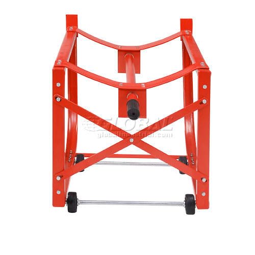 Standard 55 Gallon Drum Cradle with 2-1/2" Polyolefin Wheels by Global Industrial – 31.75"L x 19.75"W x 20"H, Steel, Red, Model 233572