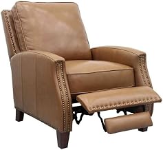 Starlight Canyon Home Brown Leather Recliner Chair with Hardwood Frame, 3-Way Manual Recliner and Footrest Extension, Distressed Nail Head Trim