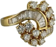 icedout Vintage Style Cluster Baguette Round Diamond Channel Prong Matching Engagement Ring For Women 14K Yellow Gold Plated Bypass Cocktail Personalized Handmade Accent Stacking Wedding Ring