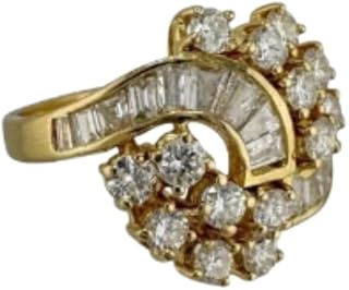 icedout Vintage Style Cluster Baguette Round Diamond Channel Prong Matching Engagement Ring For Women 14K Yellow Gold Plated Bypass Cocktail Personalized Handmade Accent Stacking Wedding Ring