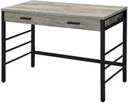 Weathered Oak and Black Finish Writing Desk, USB Port, Cable Management, Durable PVC Veneer, Particle Board and Metal Construction