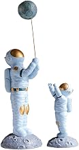 YODZ 2Pcs Astronaut Statues Ornaments - 1 Large 1 Small, Astronaut Figures Toys Spaceman Statue Scuplture Desktop Accessories for Home Decor,Blue