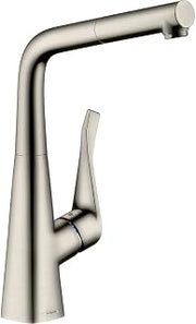 hansgrohe M7114-H320 Kitchen Tap 320, Pull-Out Spout, Hose Box, 110°/150° Swivel Range, Stainless Steel